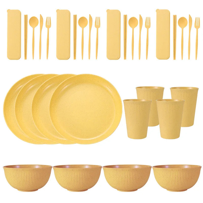 36PCS Wheat Straw Dinnerware Set – Eco Friendly Tableware Kit