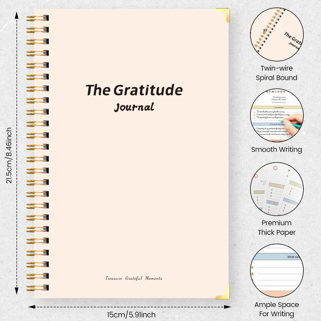 A5 Gratitude Journal Notebook, Mindfulness Journal with Prompts, Spiral Bound Notebook for Positive Thinking, Mood Tracker
