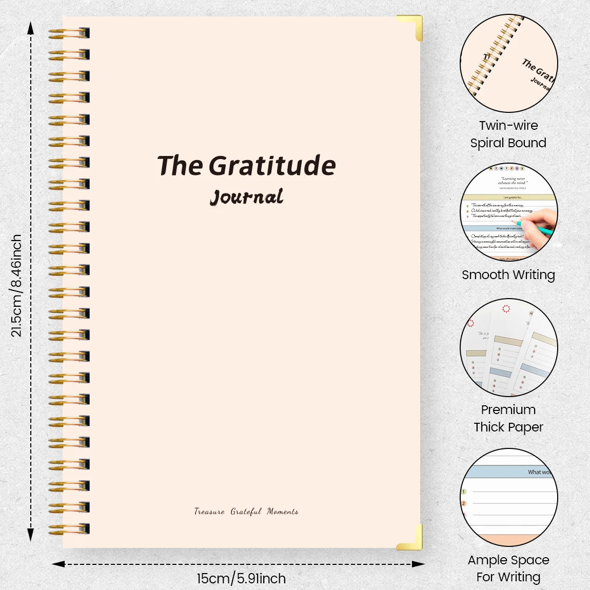 A5 Gratitude Journal Notebook, Mindfulness Journal with Prompts, Spiral Bound Notebook for Positive Thinking, Mood Tracker