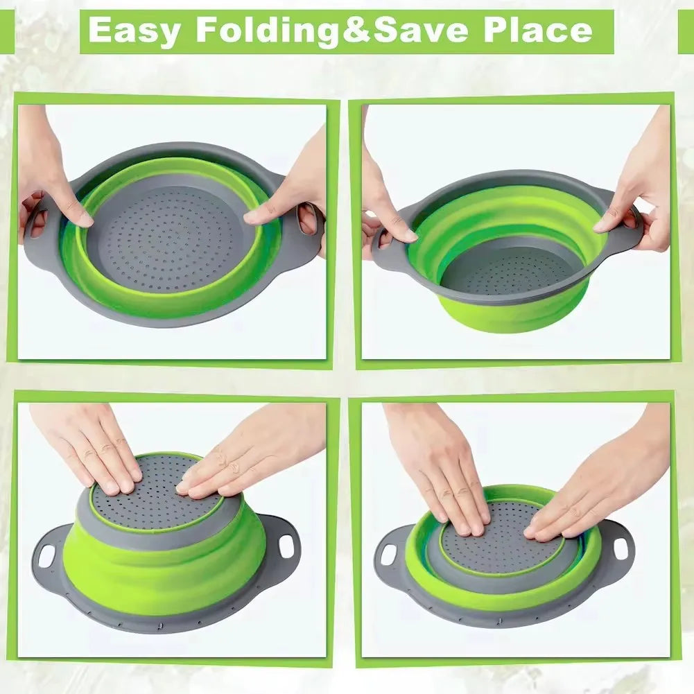 Collapsible Silicone Colander – Foldable Fruit & Vegetable Drain Basket