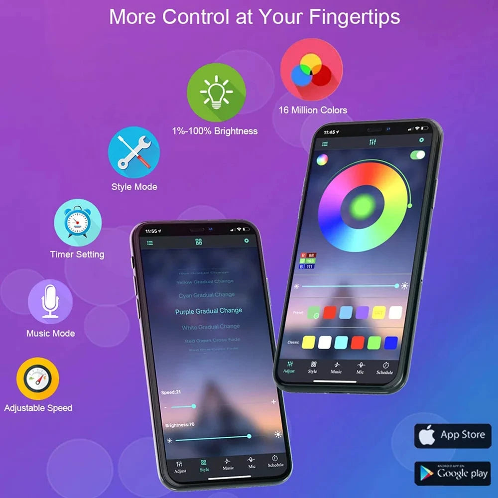 Smart Bluetooth RGB LED Strip Lights with App & Remote