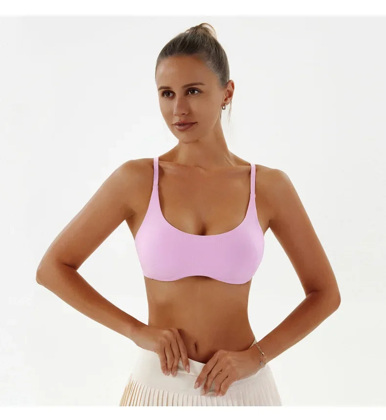 Solid Color Underwear Women Fitness Bra Yoga Vest Gym Sport Top Hollow Yoga Bras Back Push with Chest Pad Two Shoulder Straps