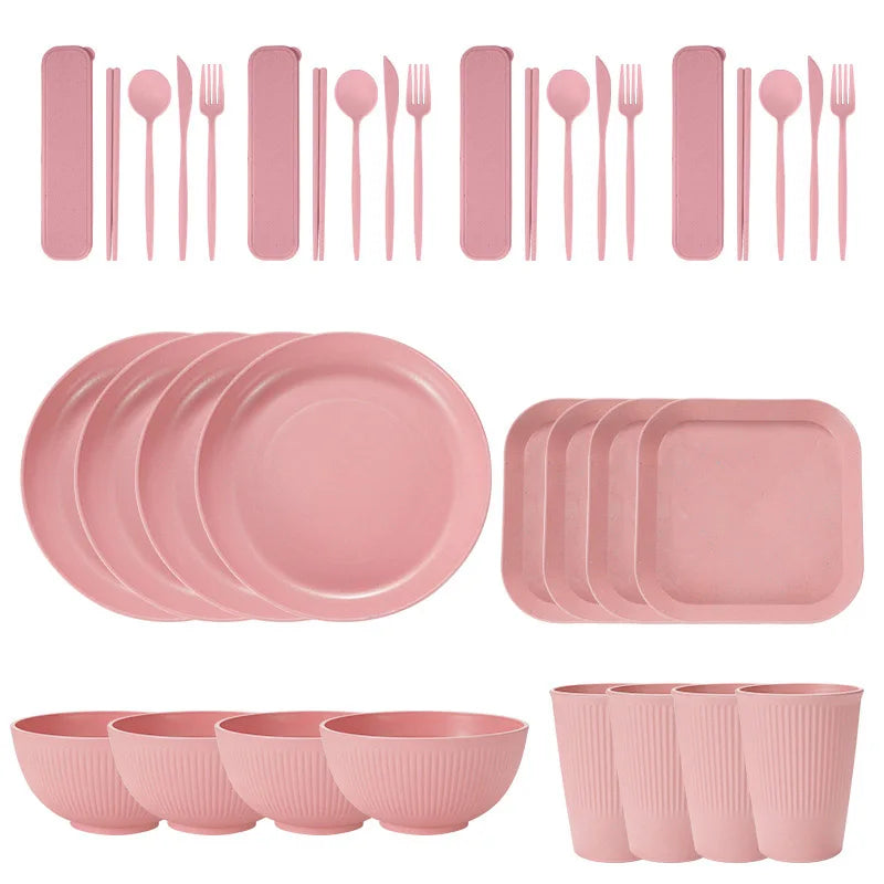 36PCS Wheat Straw Dinnerware Set – Eco Friendly Tableware Kit