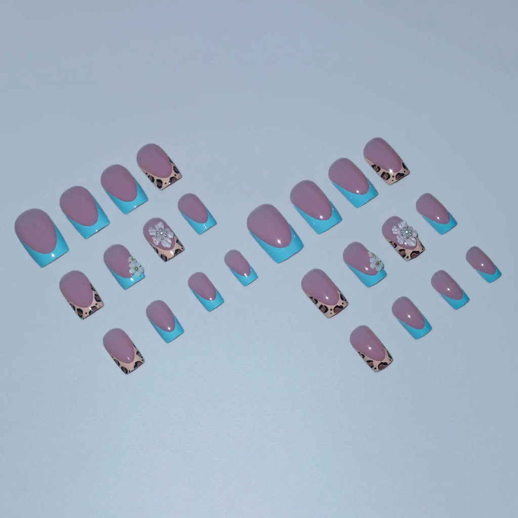 24pcs Medium Long Press-On Nails – Y2K Leopard Gradient Square Ballet Tips