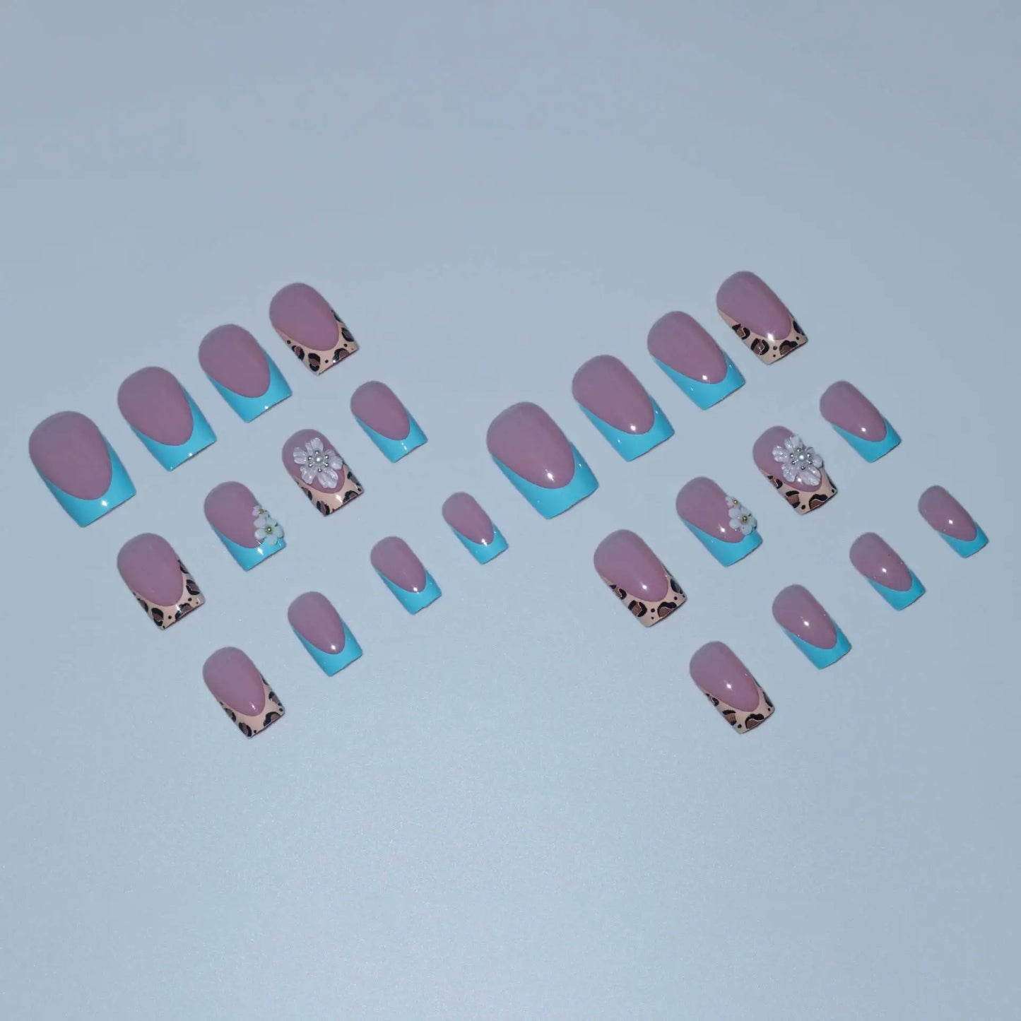 24pcs Medium Long Press-On Nails – Y2K Leopard Gradient Square Ballet Tips