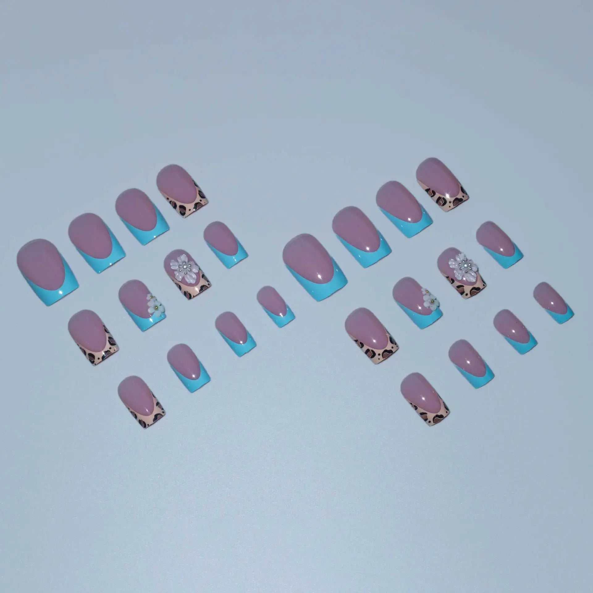 24pcs Medium Long Press-On Nails – Y2K Leopard Gradient Square Ballet Tips