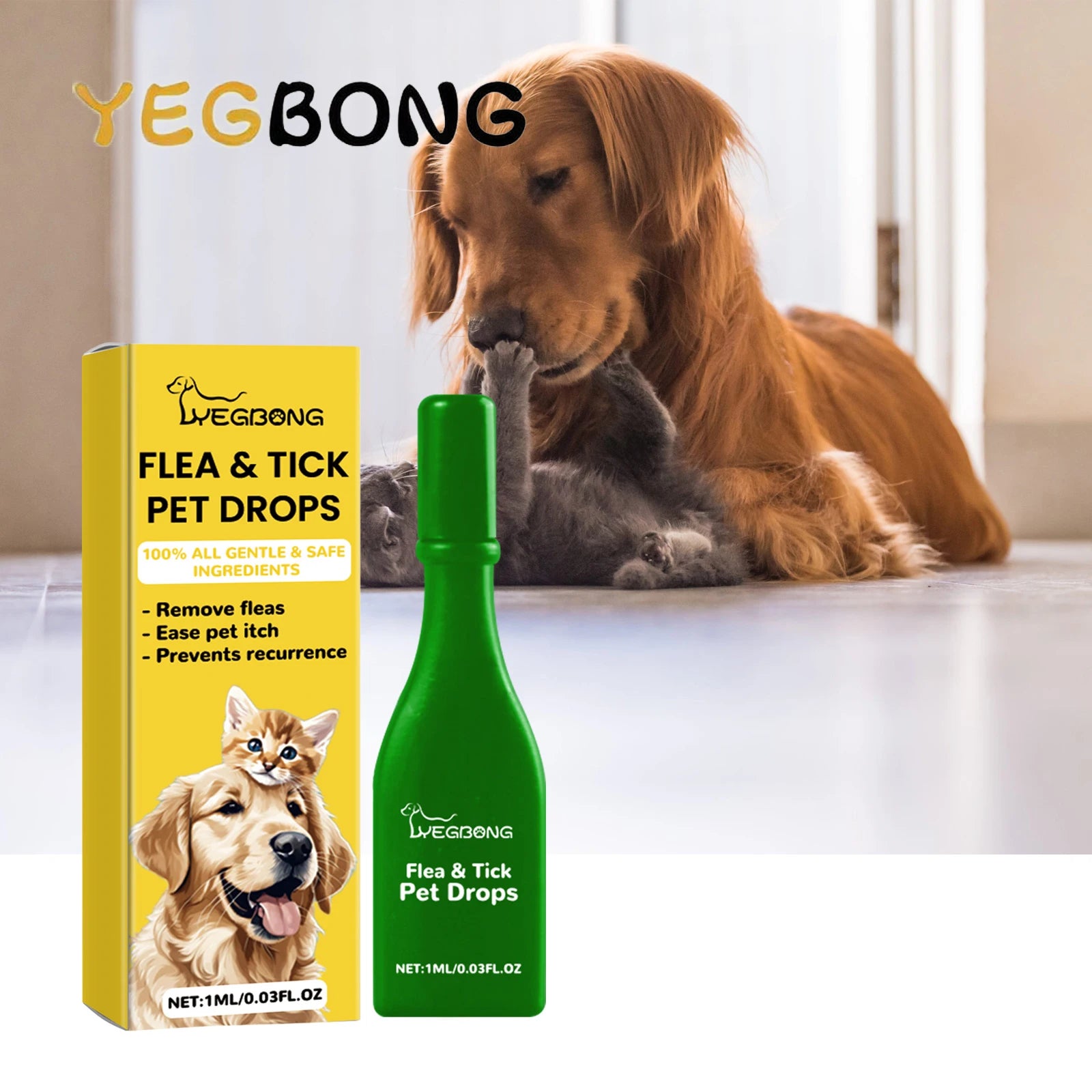 YEGBONG Pet Flea Tick Prevention Drops Fast Acting Waterproof Formula for Dogs and Cats with Sensitive Skin Vet Recommended
