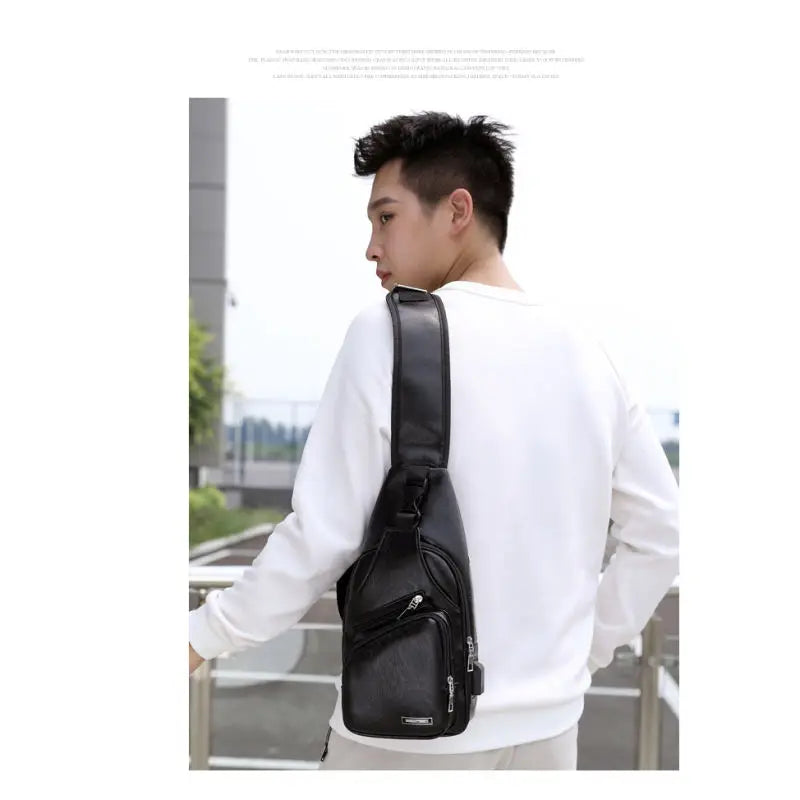 Spot Men's Chest Bag With Headphone Hole USB Shoulder