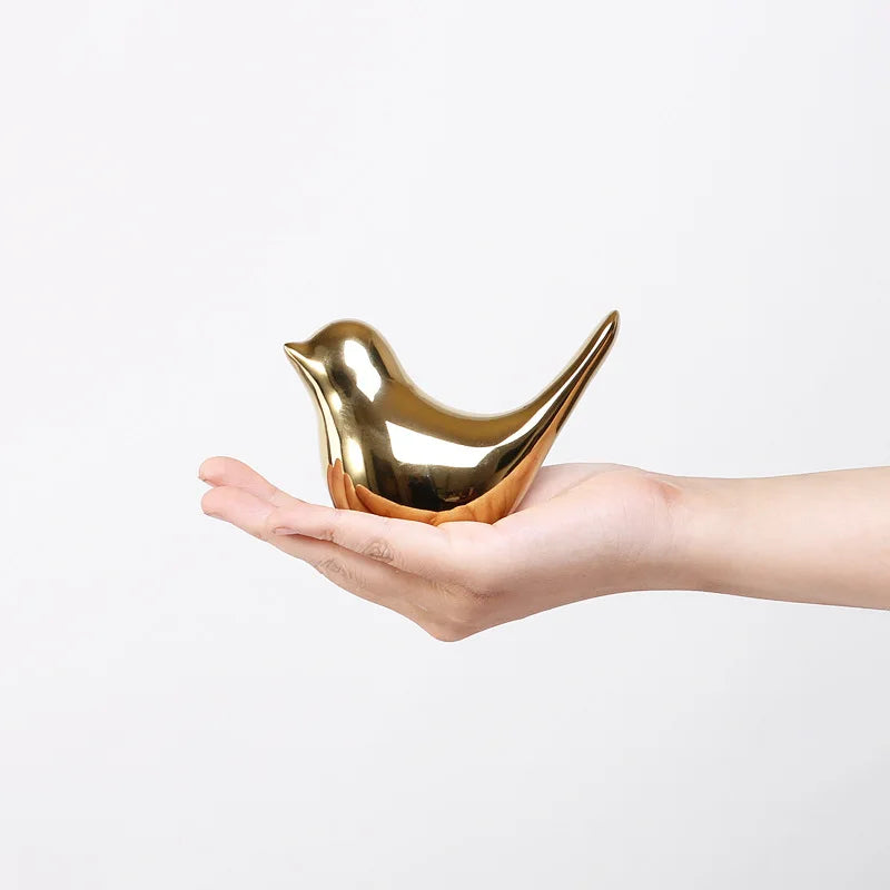 Nordic Ceramic Bird Figurine – Gold Animal Statue Home Decor