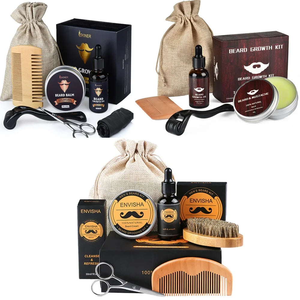 Beard Growth Kit – Oil Wax Roller Comb & Grooming Set for Men