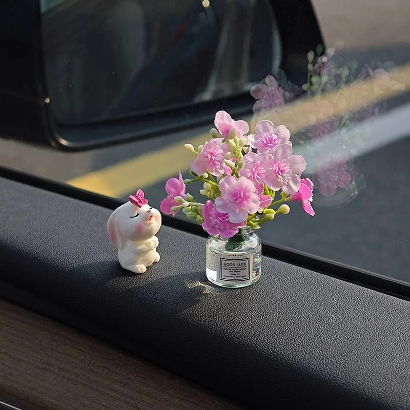 Car Dashboard Vase – Cute Mini Resin Flower Pot with Healing Doll Ornament