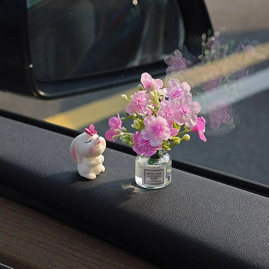 Car Dashboard Vase – Cute Mini Resin Flower Pot with Healing Doll Ornament