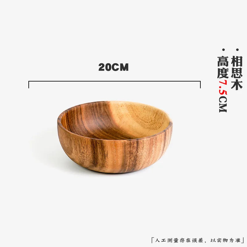 Extra Large Solid Wood Bowl & Tray Set Round Wooden Salad Bowl Ramen Mixing Bowl Natural Wood Tableware
