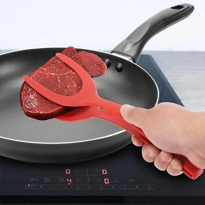 2-in-1 Silicone Spatula Tongs Flip Tongs with Grip for Eggs Steak Pancakes Cooking Clamp Kitchen Tool