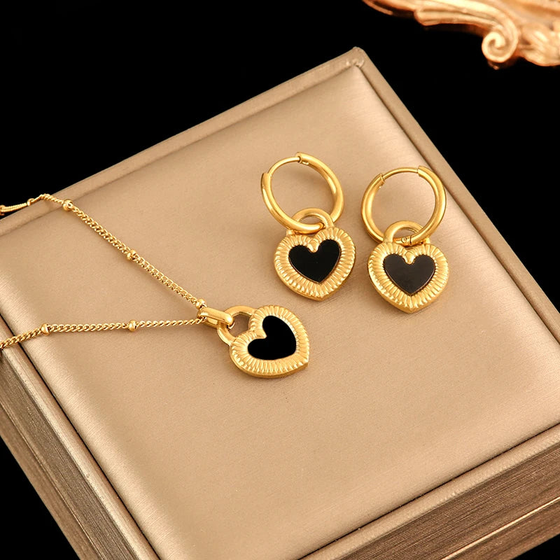 Gold Heart, Star & Flower Necklace and Earrings Set for Women – Waterproof Jewellery