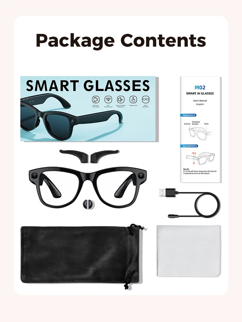 Rechargeable 800W Pixel Camera Smart Glasses With Charging Case Smartglasses Wifi Transmission Image Recognition Ai Translation