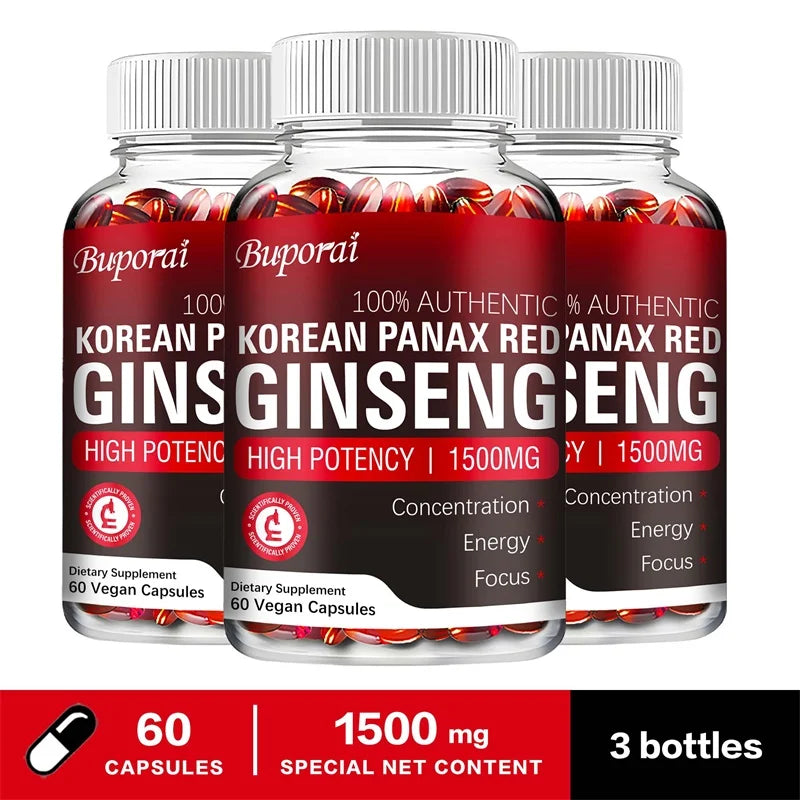 Korean Red Panax Ginseng Capsules for Energy Focus and Vitality Support