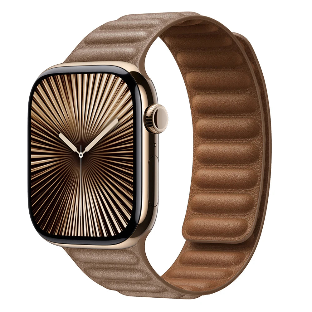 Leather Link for Apple watch band 44mm 45mm 40mm 38 42 Magnetic Loop bracelet iWatch seires SE 6 7 8 9 10 46mm ultra2 49mm strap