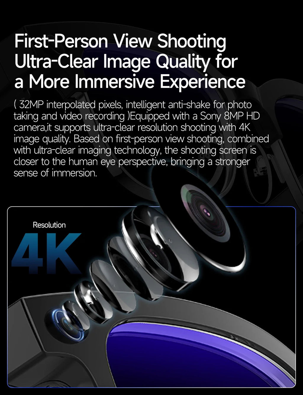 2026New AI Smart Glasses 8 Million HD Pixels Camera Photo Video Recording WIFI Transmission Sunglasses Call Music Play Men Women