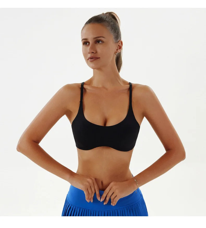 Solid Color Underwear Women Fitness Bra Yoga Vest Gym Sport Top Hollow Yoga Bras Back Push with Chest Pad Two Shoulder Straps