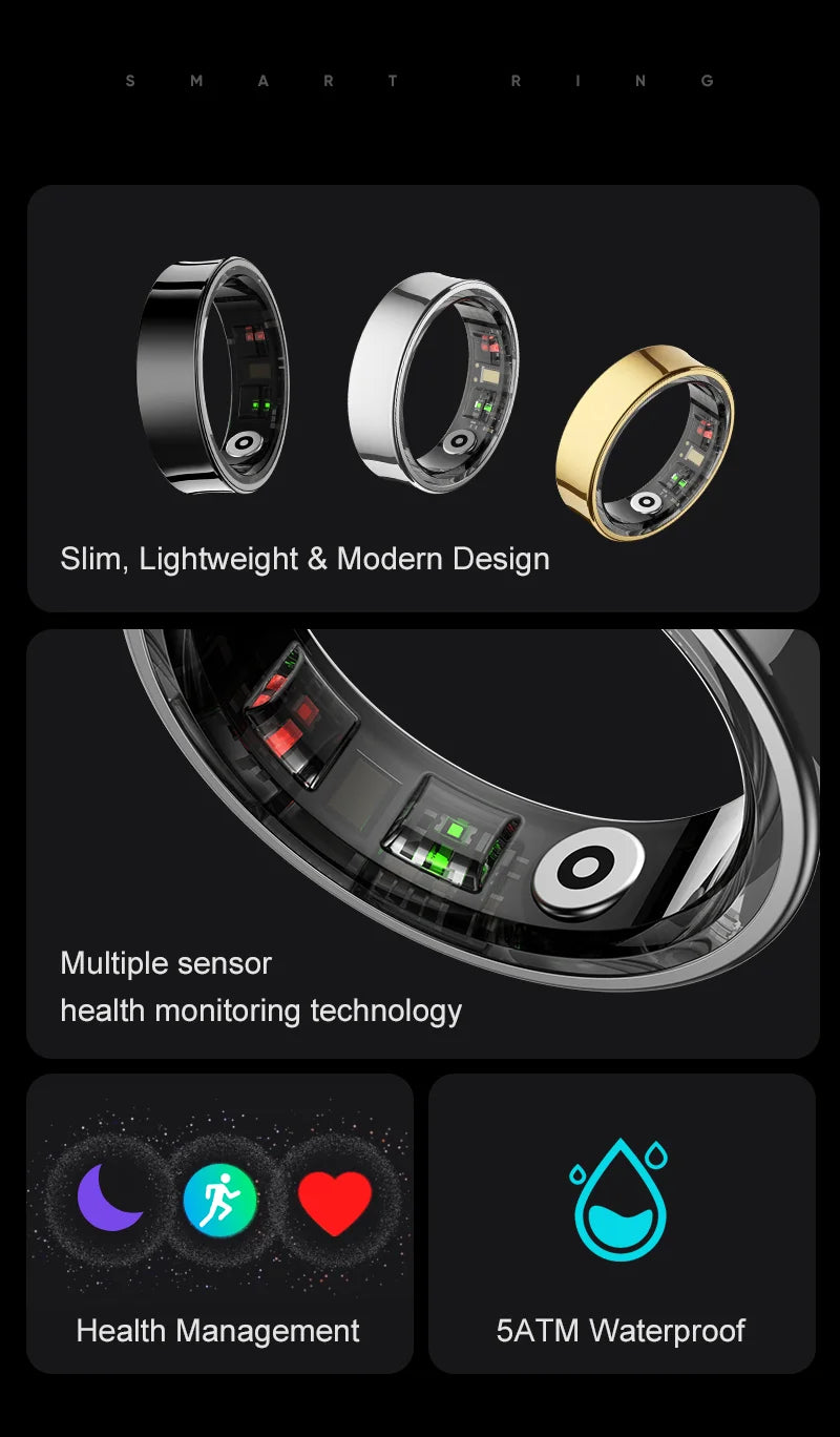 Smart Health Tracking Ring with Charging Case