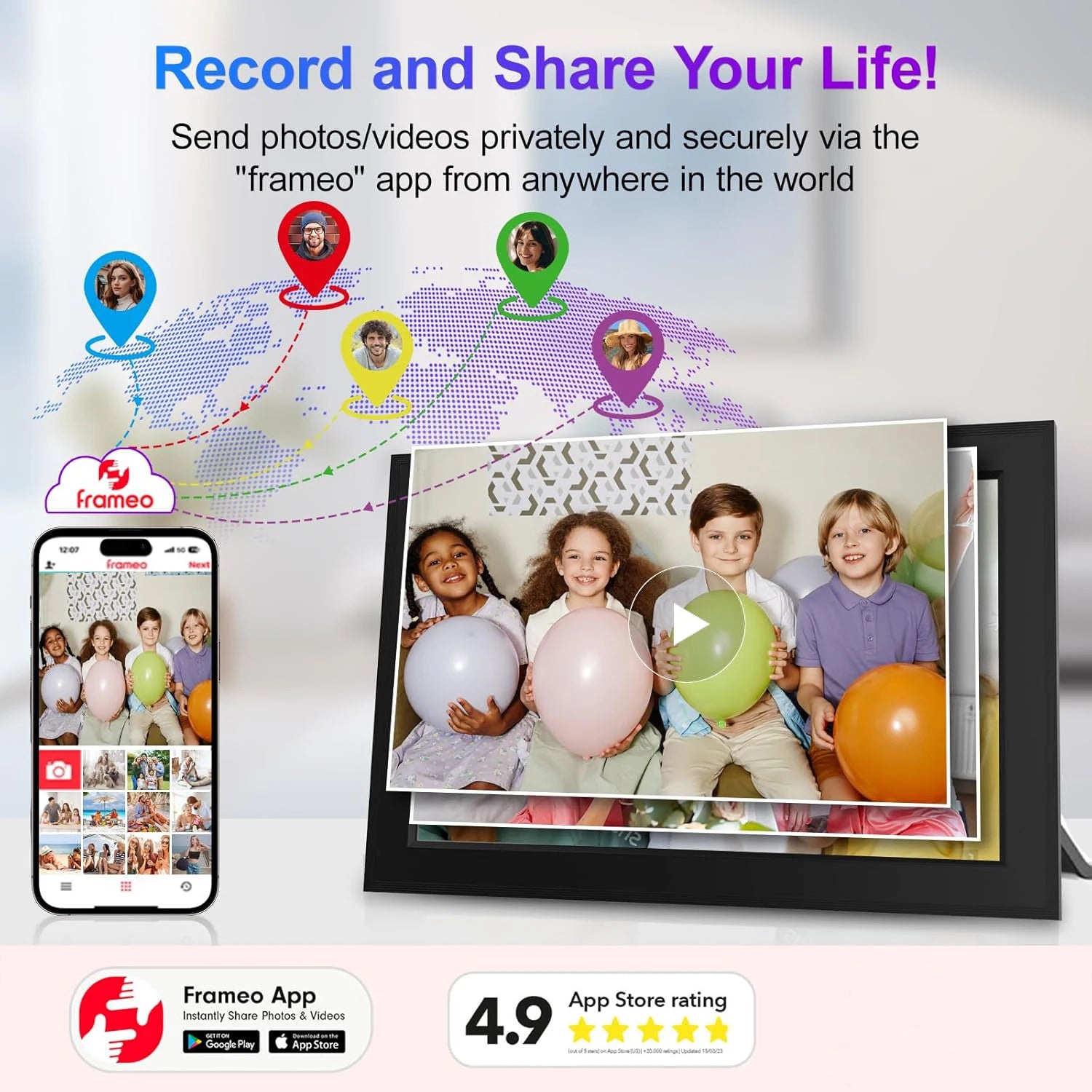 Frameo 10.1" Digital Photo Frame – WiFi Touch Screen 64GB