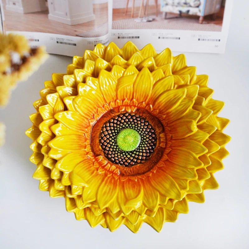 Sunflower Ceramic Bowl – Hand Painted Fruit Salad Dessert Plate