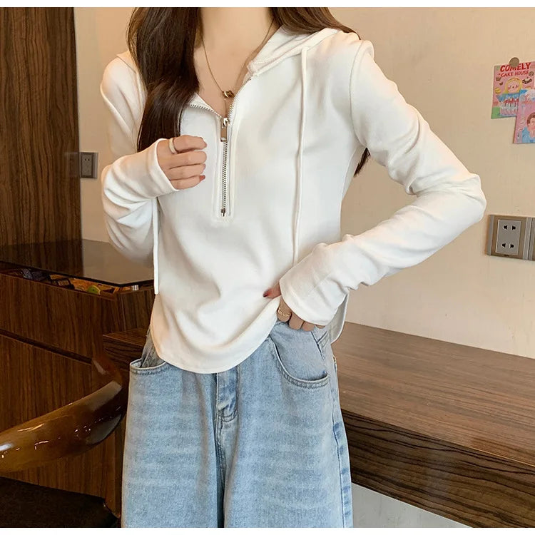 Sweatshirt Design Niche Spring Summer Short Zipper Top Slimming Thin Long-sleeved Hooded Fashion Women's Clothing