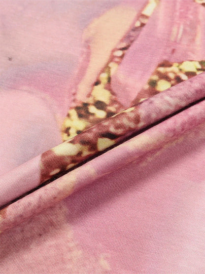 Elegant Pink V-Neck Buttoned A-Line Dress for Women – Summer Office & Outdoor Wear