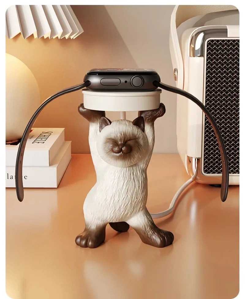 Cute Cat Apple Watch Charging Stand Holder – Stable Desk Dock for Watch Charging Cable