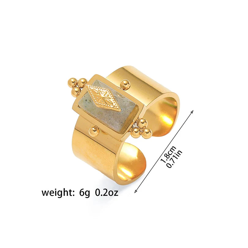 Trendy Women’s Wide Stainless Steel Stone Ring – Bohemian Vintage Style
