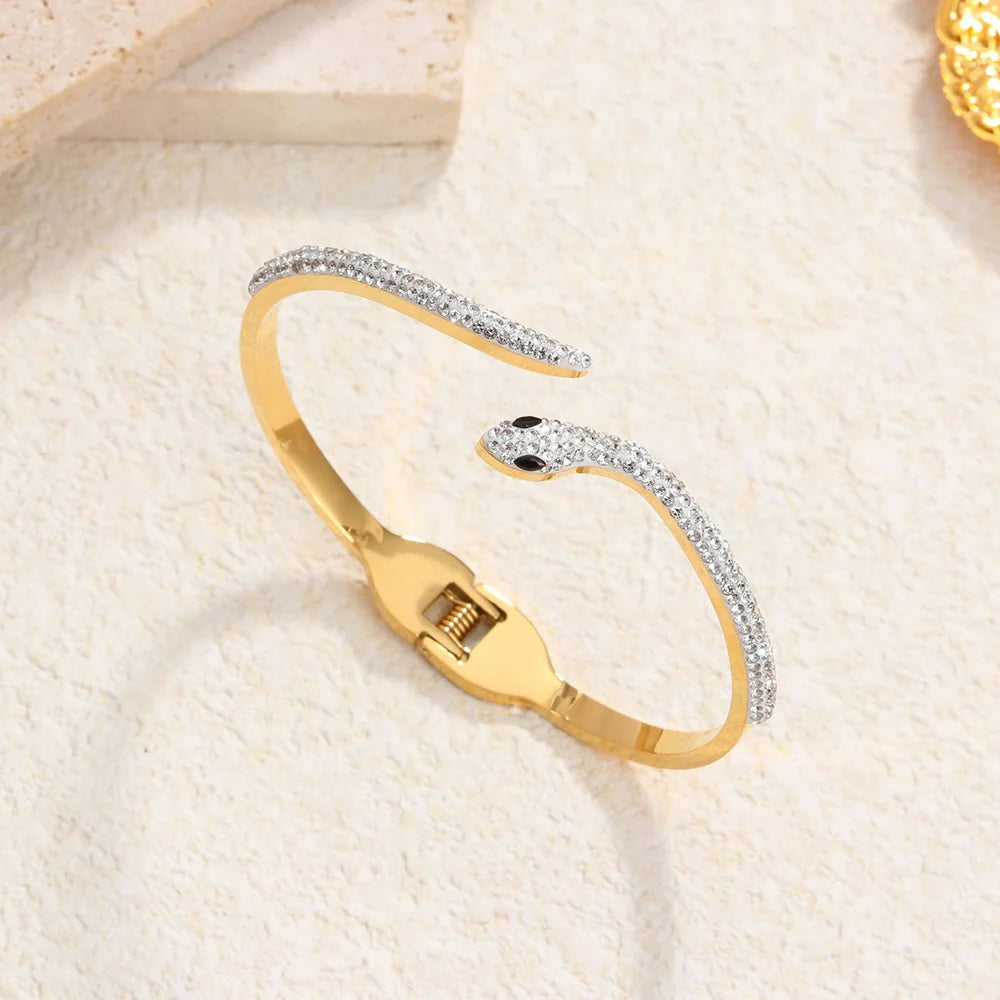 Elegant Stainless Steel Zircon Enamel Bracelet for Women – Waterproof Fashion Jewellery