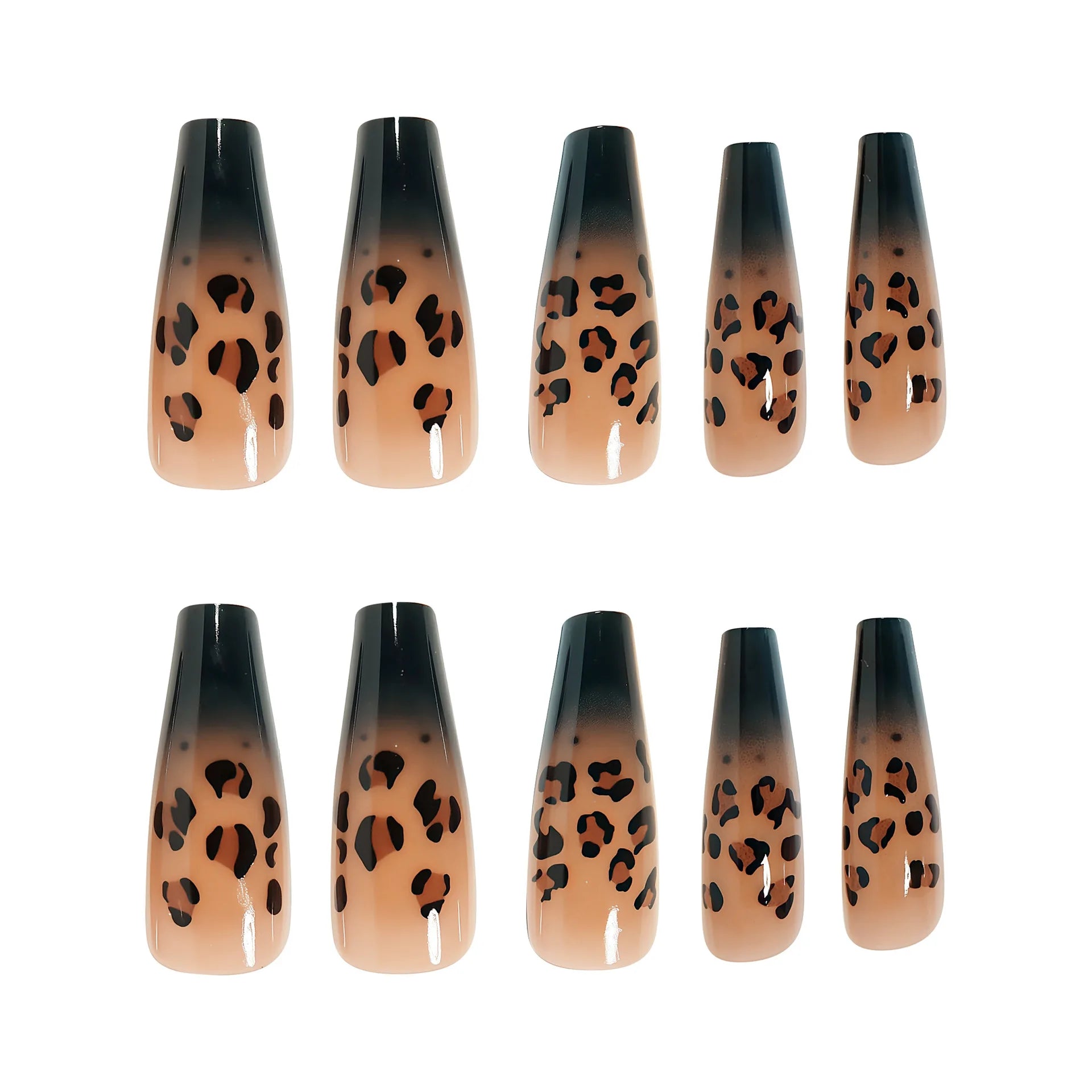 24pcs Medium Long Press-On Nails – Y2K Leopard Gradient Square Ballet Tips