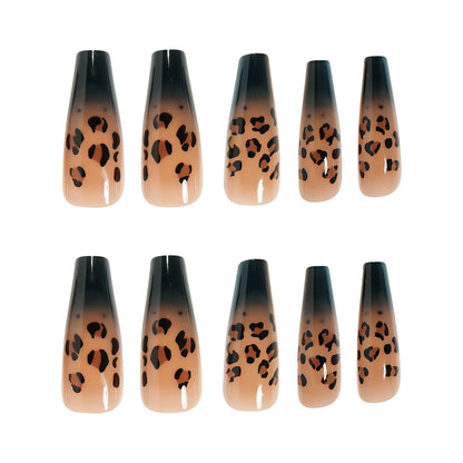24pcs Medium Long Press-On Nails – Y2K Leopard Gradient Square Ballet Tips
