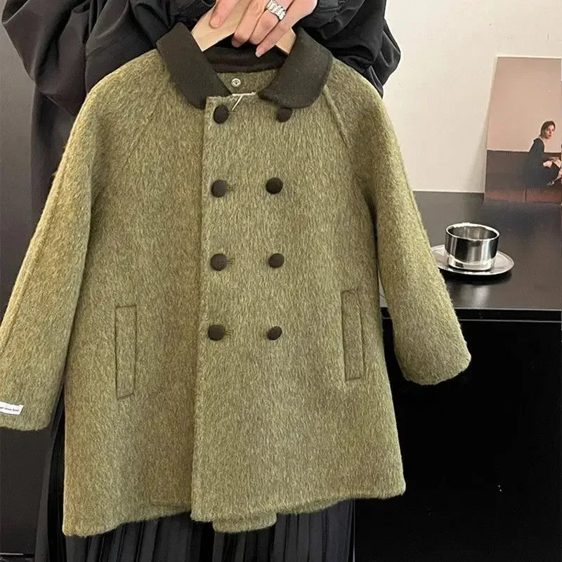 Kids’ Winter Woolen Coat – Double-Sided Fashionable & Warm for Girls