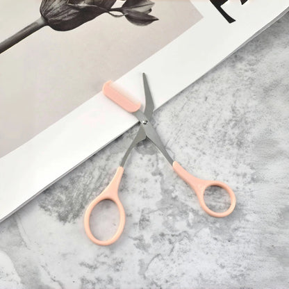 Pink Eyebrow Trimming Scissors with Built-In Comb for Precise Shaping and Grooming