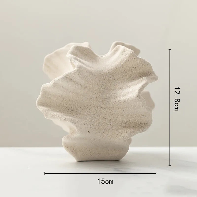 Ceramic Flower Vase Geometric Wavy Petal Design Porcelain Vase Home Decor