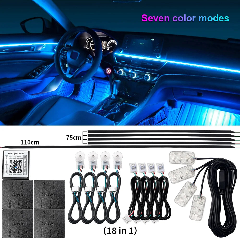 RGB Car Ambient Lights Kit – 64 Color Bluetooth LED Strip Set