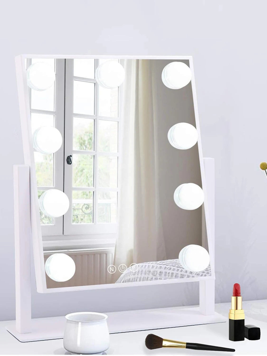 Vanity Mirror with Lights – Hollywood 9 LED Bulbs, 3 Colors & 360° Rotation