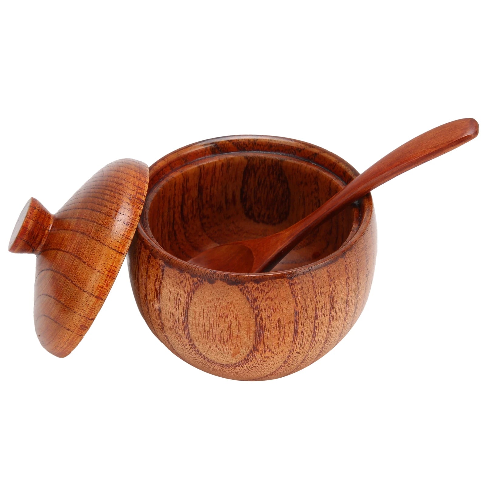 Wood Spice Jar Sugar Bowl Salt Pepper Seasoning Box with Spoon and Lid Home Kitchen Cooking Tool