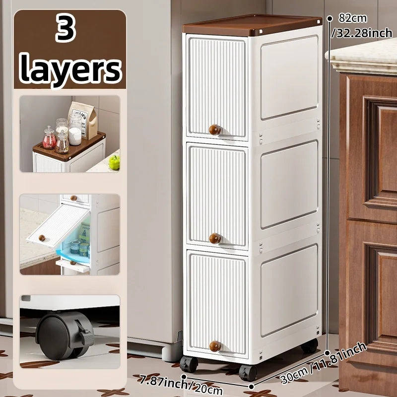 20cm Slim Rolling Storage Cabinet 2–6 Tier Space-Saving Organizer Heavy Duty Rack for Kitchen Bathroom Living Room
