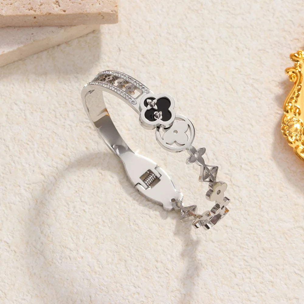 Elegant Stainless Steel Zircon Enamel Bracelet for Women – Waterproof Fashion Jewellery