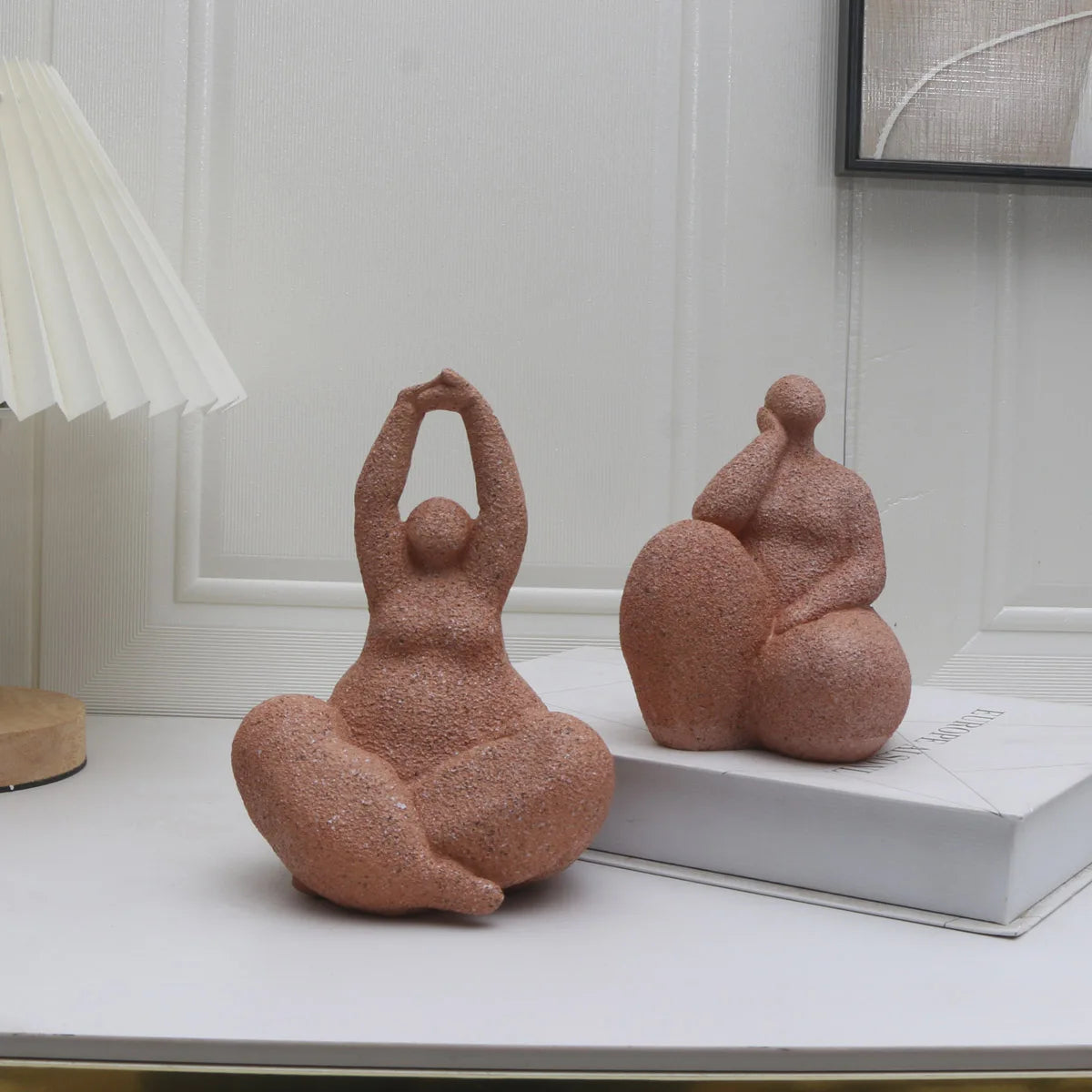 Sandstone Chubby Woman Statue – Abstract Handmade Tabletop Decor