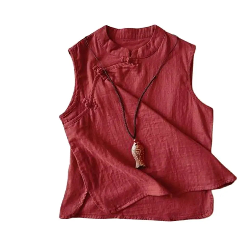 Women’s Sleeveless Hanfu Vest – Linen Cotton Tang-Style Cardigan