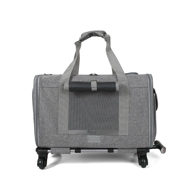 Silent Large Capacity Cat Bag Portable Foldable Pet Suitcase Universal Wheels Breathable Pet Travel Backpack
