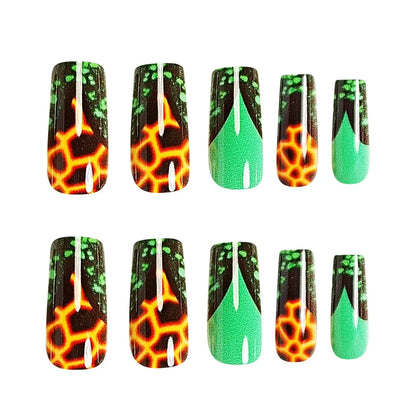 24pcs Medium Long Press-On Nails – Y2K Leopard Gradient Square Ballet Tips