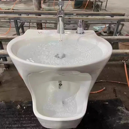 Ceramic Column Washbasin with Integrated Mop Pool and Double Balconies