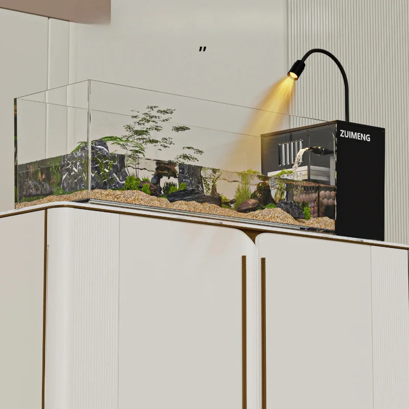 ‌Turtle Aquarium Tank - Fish & Turtle Hybrid Habitat with Stream Landscape, Luxury Villa Ecosystem for Home/Office