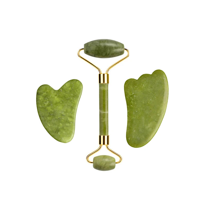 Natural Jade Roller & Gua Sha Set – Facial & Body Massage Tools for Lifting & Anti-Aging