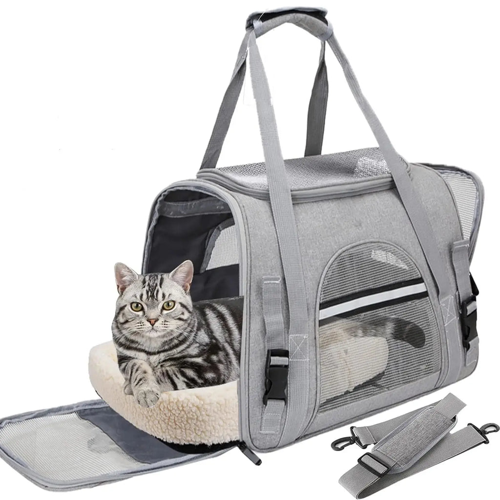 Airline Approved Pet Carrier Bag Soft Cat & Dog Travel Carrier with Mat Portable Pet Travel Bag for Pets up to 20LBS